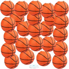 12 Pieces Basketball Paper Lanterns with Copper Wire 8 Inch Orange Basketball Hanging Decorations for Sports Themed Party, March Madness, Birthday, Baby Showers, Classroom, Home Indoor Outdoor Decor