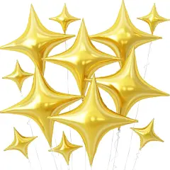 Gold Star Balloons,12Pcs Four Angle Star Foil Balloons,26Inch and 10Inch Gold Quadrangle Star Helium Mylar Balloons for Birthday Anniversary Baby Shower Wedding Party Decorations