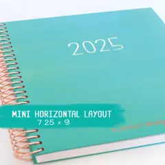 2025 Planner - Mini Horizontal Layout, Spiral Bound - "Teal Strokes" (#402)