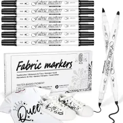 Black Fabric Markers Permanent for Clothes: Dual-Tip Fabric Marker 6 Pack, Waterproof, Non-Toxic Fabric Pen, Used to Make Gifts for Friends, Suitable for T-Shirts, Shoes, Canvas Bags, Hat, Textiles