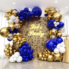 187PCS Royal Blue and Gold Balloons Arch Garland Kit, 5 10 12 18inch Royal Blue and Gold White Balloons with Gold Foil Balloons for Baby Shower Anniversary Wedding New Year Birthday Party Decorations