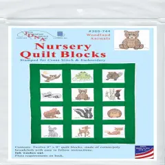 Jack Dempsey Stamped White Nursery Quilt Blocks 9"X9" 12/Pkg-Woodland Animals
