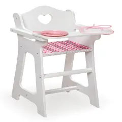 Badger Basket Doll High Chair with Accessories and Free Personalization Kit - White/Pink/Chevron