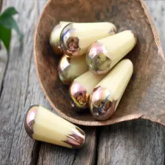 *6* 8x20mm Bronze Rainbow Tipped Opaque Beige Faceted Drop Beads