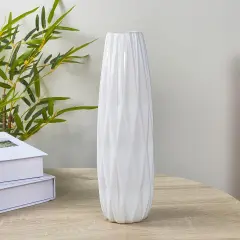 White Ceramic Flower Vase,12 Inch Tall Modern Textured Vases for Farmhouse,Shelf,Table Centerpieces,Home Decor,Living Room Decorations Minimalist Large Pattern Vase for Pampas Grass Flower