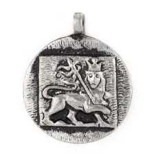 The Bead Chest Silver Circular Lion of Judah Pendant