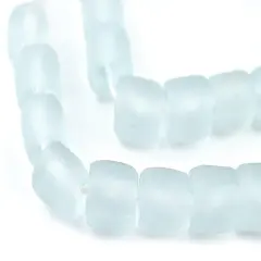 The Bead Chest Clear Aqua Cylindrical Java Recycled Glass Beads (12mm) - Full Strand of Faceted Bottle Glass Beads | Approximately 33 Beads