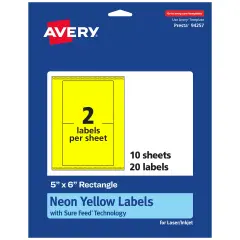 Avery Neon Yellow Paper Labels, 5" x 6" Rectangle