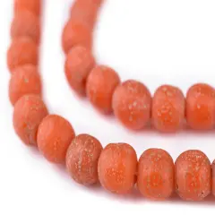 The Bead Chest Ancient-Style Java Glass Beads, Round Indonesian Handmade Fair Trade Etched Spacers for DIY Jewelry Making and Crafts (Papaya Orange)