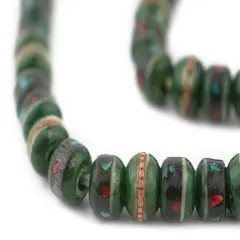 The Bead Chest Green Vintage Inlaid Bone Prayer Beads (8mm)