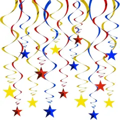 Red Blue Gold Star Hanging Swirl Party Decorations