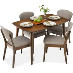 Best Choice Products 5-Piece Compact Wooden Mid-Century Modern Dining Set w/ 4 Chairs, Padded Seat & Back Walnut/Light Gray