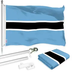 G128 Combo Pack: 6 Ft Tangle Free Aluminum Spinning Flagpole (Silver) & Botswana Batswana Flag 3x5 Ft, LiteWeave Pro Series Printed 150D Polyester | Pole with Flag Included