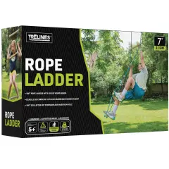 Trelines: Climbing Rope Ladder 7 ft - Hang From A Tree Or Trelines Lines, Wood Steps, Swinging, Outdoor Sport Play, 250lb Cap, Adults & Kids Ages 5+