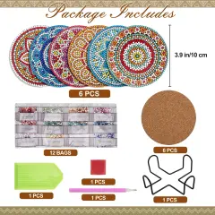 6 Pieces Diamond Painting Coasters with Holder, Mandala Diamond Art Coasters Kits for Beginners, Adults Small Diamond Painting Kit Art Craft Supplies