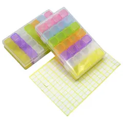 2 Pieces 28 Grids Colorful 5D Diamond Painting Embroidery Box, Accessories Storage Containers Adjustable Bead Case with 196 Pcs Label Stickers (28 Grids-2pack Colorful)