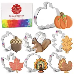7 Pieces Fall and Thanksgiving Cookie Cutters Set. Made in the USA by Ann Clark, Pumpkin, Maple Leaf, Turkey, Squirrel, Acorn