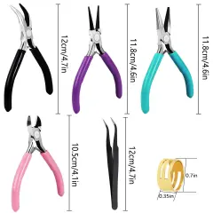 4 Pieces Jewelry Pliers Jewelry Making Pliers Tools Kit with Needle Nose Pliers/Chain Nose Pliers, Round Nose Pliers, Bent Nose Pliers, Wire Cutters for Wire Wrapping Earring Craft Making Supplies