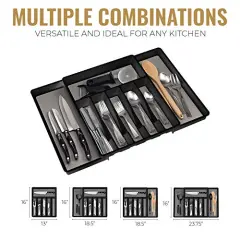 Expandable Silverware Drawer Organizer, 8 Compartment Non-Slip & Adjustable Silverware Trays For Kitchen Drawers, Kitchen Organization for Utensils, Cutlery, Flatware Storage - Black