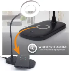 Lighting Zlata Painted Black Plastic Tap or Touch Switch Dimmable and Adjustable Color Temperature Office Desk Lamp with 21 LEDs and USB Port