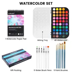 48 watercolor set, Washable Paint Set, 6 Brush, 6 Refillable Water Brush Pen, Drawing Pad, Palette, Watercolor Set for Kids Adults Artist Beginners, Water Color Paint Sets for Kids