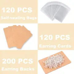 Earring Cards for Selling Including 120 Pieces Earring Holder Cards, 120 Earring Packaging and 240 Pcs Earring Backs, for Necklace/Jewelry Display, Jewelry Packaging 3.5x2.4 Inches (Brown)