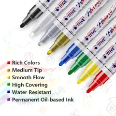 8 Pieces Paint Markers Pens Set, 8 Color Oil-Based Permanent Paint Marker, Medium Tip, Quick Dry and Waterproof Paint Pen for Rock Painting, Ceramic, Wood, Fabric, Plastic, Canvas, Glass, Mugs