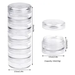 6 Sets 6 Layer Stackable Plastic Containers, 10G/10ML Clear Cosmetic Storage Box Round Organizer Jars for Beads, Buttons, Small Jewelry Findings