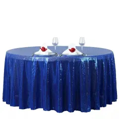 ROYAL BLUE Sequined 120" ROUND TABLECLOTH Designer Wedding Party Catering Linens