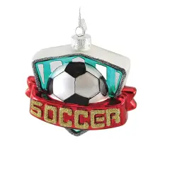 Noble Gems 3.75 In Soccer Banner Tree Ornament , Shield Ball Red