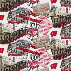 Licensed NCAA University of Wisconsin Scenic Map WIS-1212 Cotton Fabric by the Yard