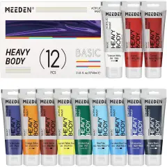 Heavy Body Acrylic Paint - Basic 12 x 60ml (2 oz) Color Paint Set for Adults - Rich Pigment Art Craft Paints for Fabric Rock Canvases