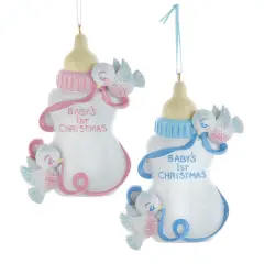 4.125" Baby's 1st Christmas Bottle with Birds Ornaments &ndash; Personalized Keepsake