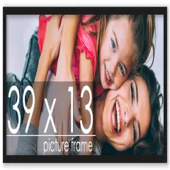39x13 Solid Wood Picture Frame with UV-Resistant Acrylic & Acid-Free Backing, Available in 6 Finishes: Matte Black, Matte White, Metallic Bronze, Silver, Natural Wood Grain & Mahogany