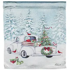 White Christmas Truck Garden Flag 2 Sided Lustre