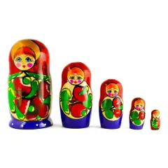 Set of 5 Traditional in Red Scarf Nesting Dolls6 Inches