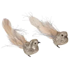 Northlight Glittered Birds Clip-On Christmas Ornaments - 7.5" - Gold - Set of 2