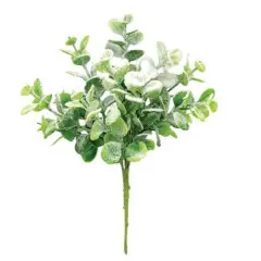 10.5" Tall Snow Flocked Eucalyptus Bush with Flexible Green Stem
