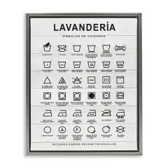 Stupell Industries Gu&iacute;a de Lavado de Ropa, Blanco Framed Floater Canvas Wall Art Gray Floater Frame