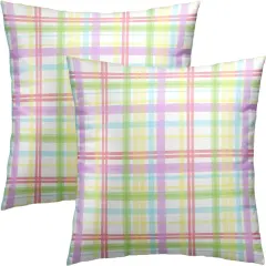 Easter Throw Pillow Covers 18x18 inch Watercolor Colorful Buffalo Plaid Checked Cushion Pillow Cases