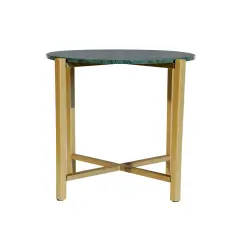 Green Marble Side Table With Golden Metal Frame-21" Height