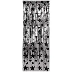 6 Pack Bulk 1-Ply Gleam 'N Party Curtain - Silver with Black Stars