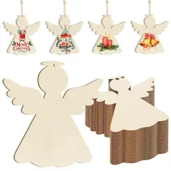 Wooden Christmas Ornaments to Paint - Angel Decoration Cutouts, Unfinished 24PCS, 3.5 x 3 inches, DIY Blank Unfinished Christmas Tree Wood Discs Ornament for Home Crafts Hanging