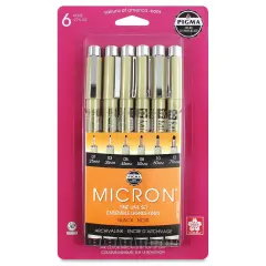 Sakura Pigma Micron Pens - Set of 6, Black, Fine and Bold Sizes