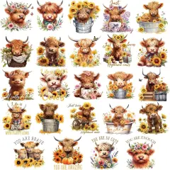 24pcs Highland Cow Rub on Transfers for Crafts