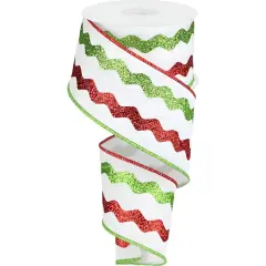 2.5" Glitter Ricrac Ribbon: Red, Lime & White (10 Yards)