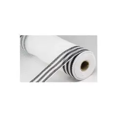 10" Border Stripe Faux Jute Mesh Ribbon: White/Black (10 Yards)