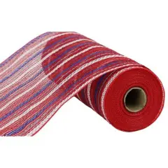 10" Poly Jute Matte Stripe Mesh Ribbon: Red/White/Blue (10 Yards)