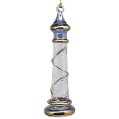 Glass Lighthouse Ornament With Gold Accent - Blue