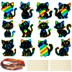 Wrapables 36pc Rainbow Scratch Arts Ornaments, DIY Magic Scratch Arts and Crafts, Cats